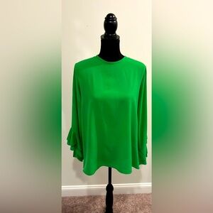 2HEARTS Kelly Green Ruffle 3/4 Sleeve Blouse - Size Medium